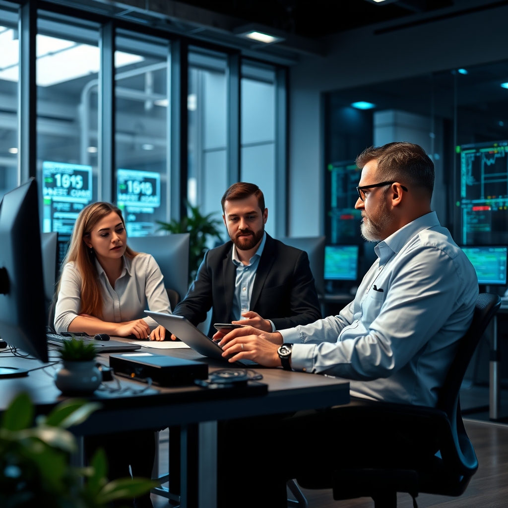 Équipe technique travaillant sur des projets d'infrastructure informatique d'entreprise.